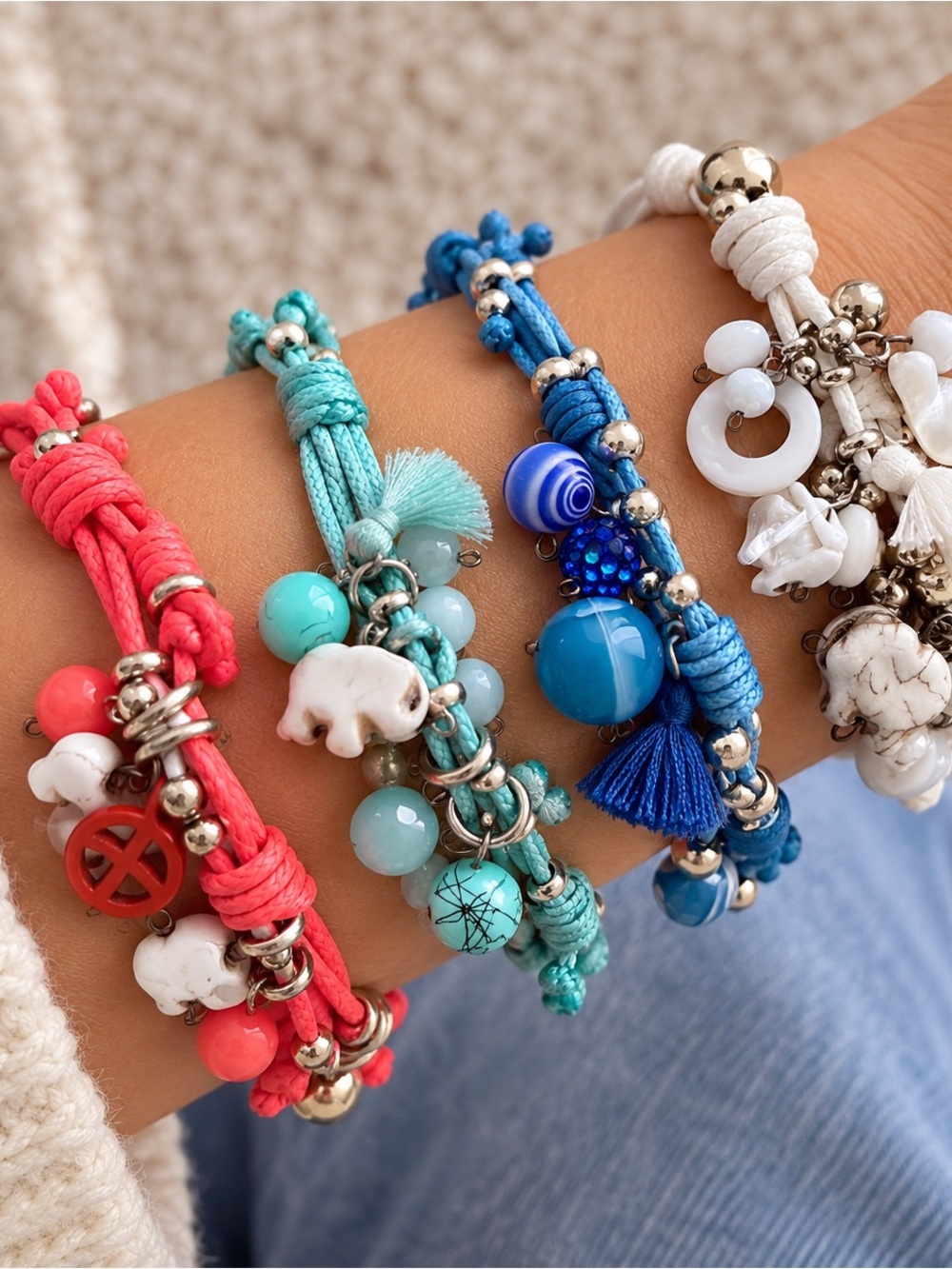 Lot of 4 Boho Multi-Strand Beaded Friendship Bracelet handmade